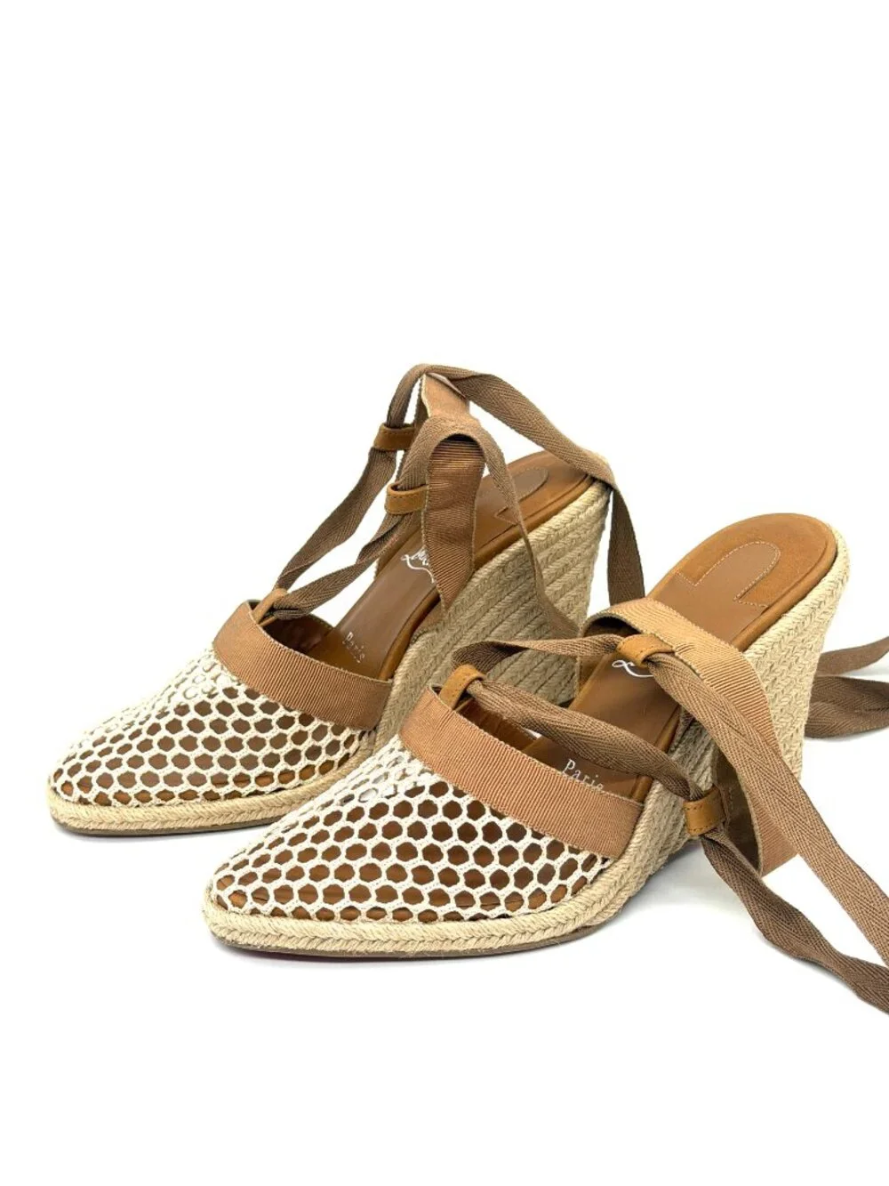 Christian Louboutin TOLEDA 85 Mesh Wedge Heel Ribbon Tie Espadrille Sandals